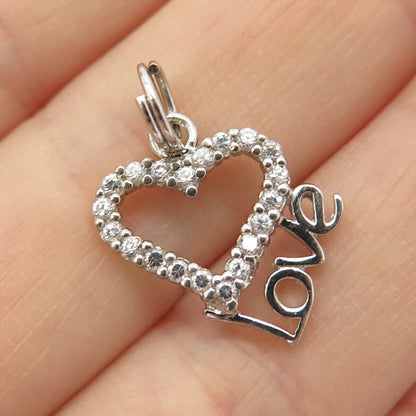 925 Sterling Silver C Z "LOVE" Open Heart Charm Pendant