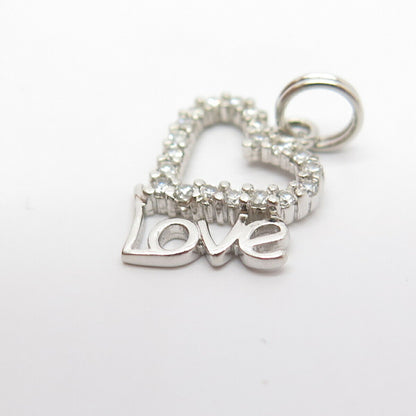 925 Sterling Silver C Z "LOVE" Open Heart Charm Pendant