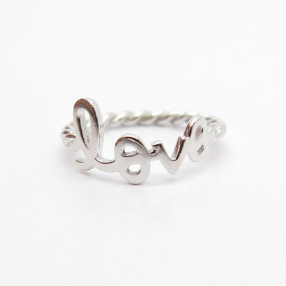 925 Sterling Silver "Love" Twisted Ring Size 6