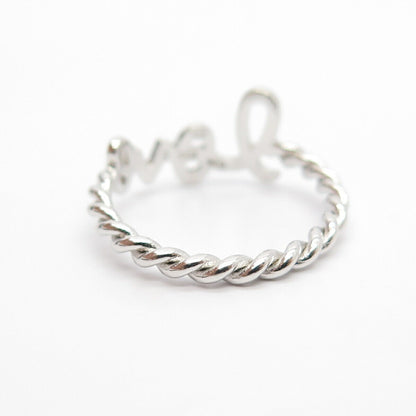 925 Sterling Silver "Love" Twisted Ring Size 6