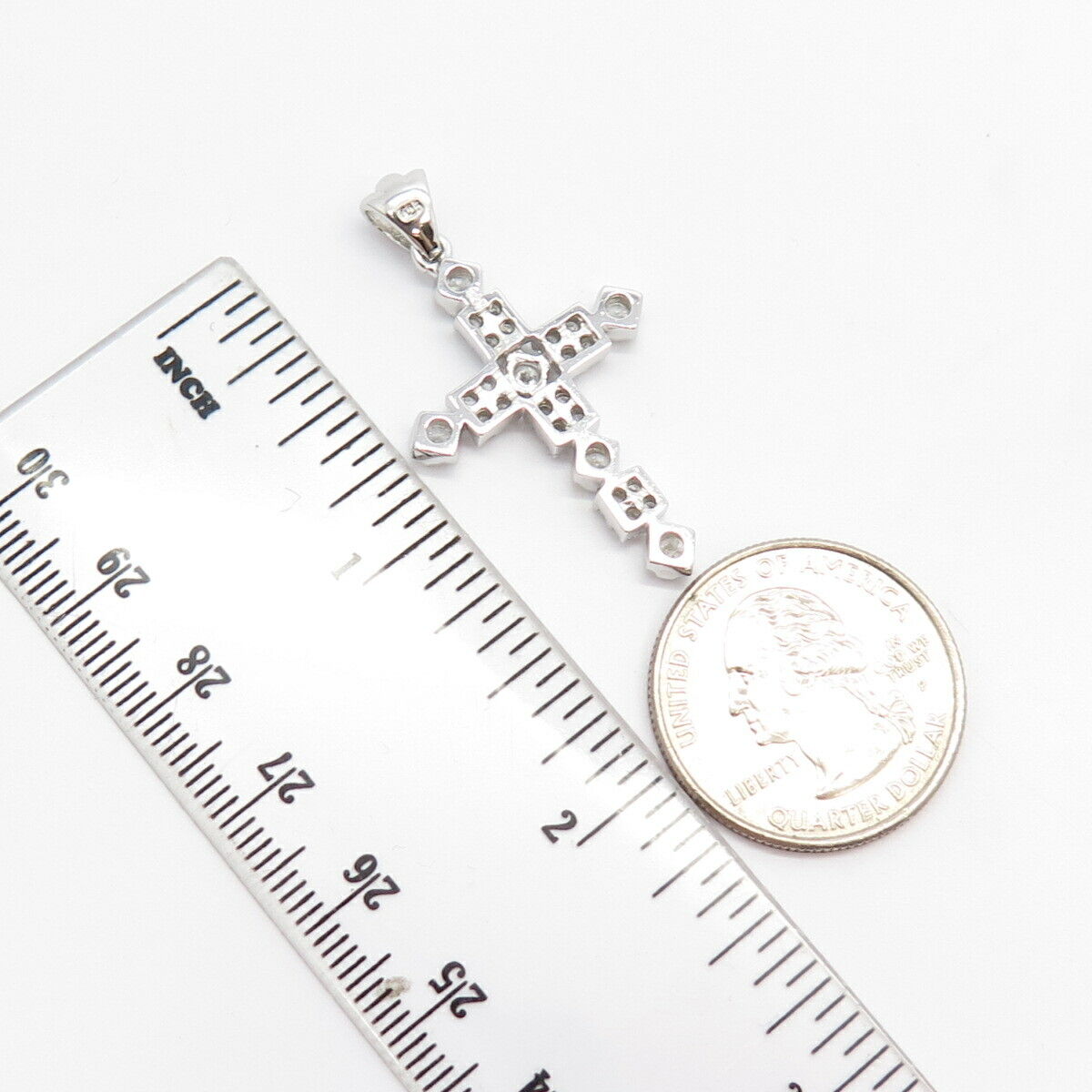 925 Sterling Silver C Z Cross Religious Pendant