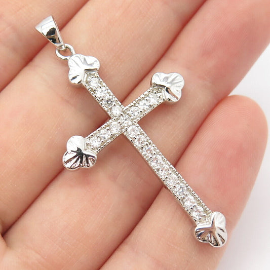 925 Sterling Silver C Z Cross Religious Pendant