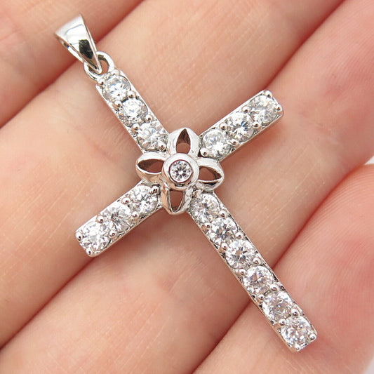 925 Sterling Silver C Z Cross Religious Pendant