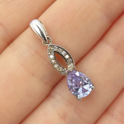 925 Sterling Silver White & Amethyst -Tone C Z Pendant