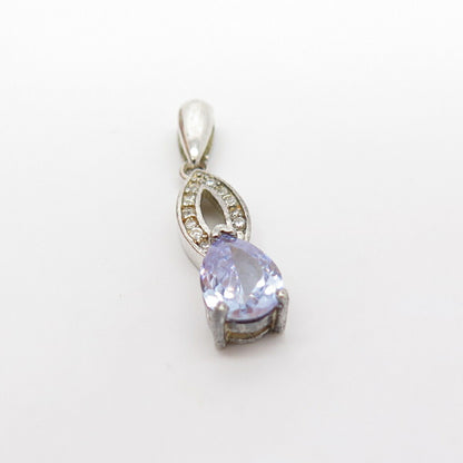 925 Sterling Silver White & Amethyst -Tone C Z Pendant