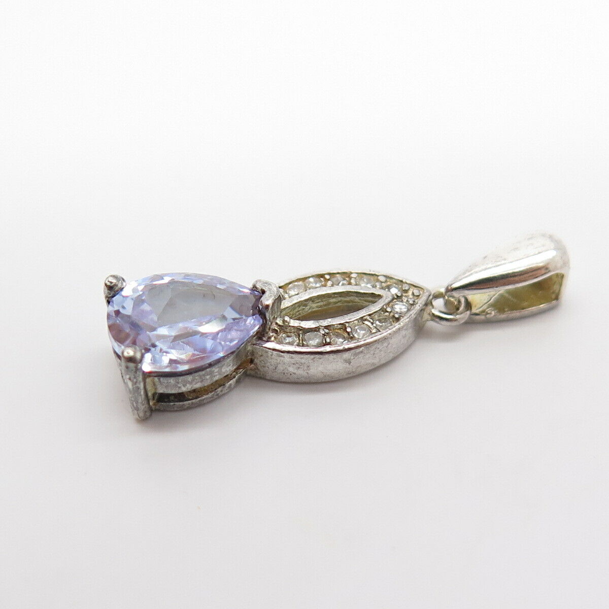 925 Sterling Silver White & Amethyst -Tone C Z Pendant