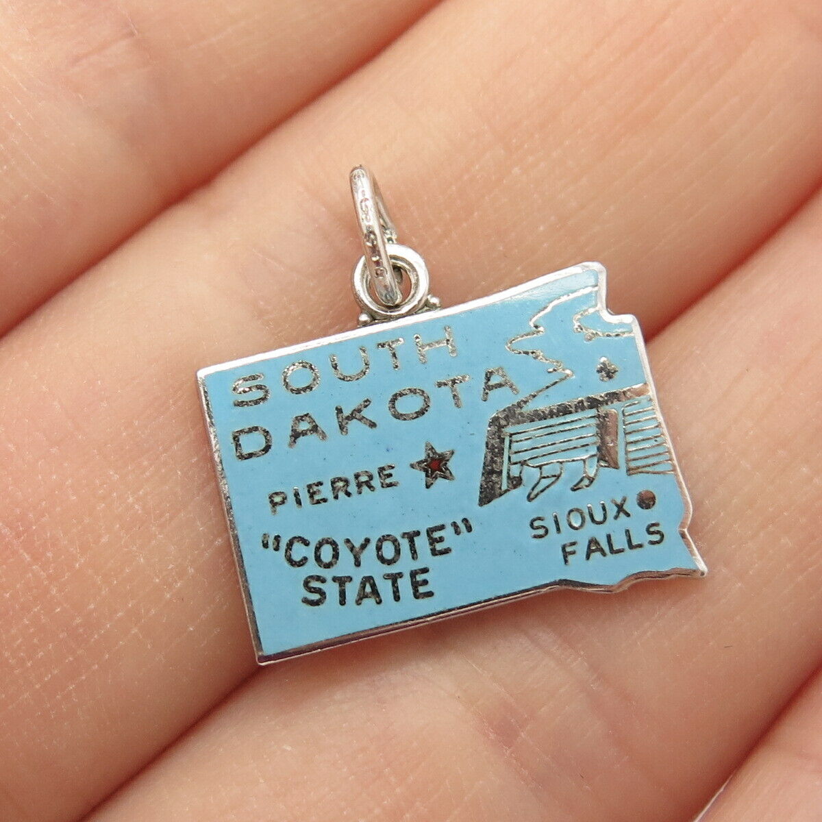 925 Sterling Silver Vintage Griffith & Sons Enamel "South Dakota" Charm Pendant