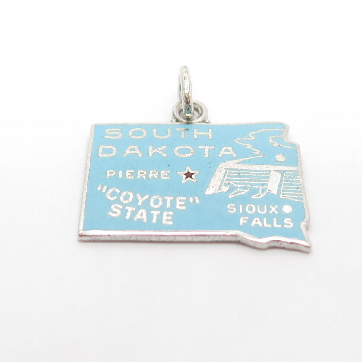 925 Sterling Silver Vintage Griffith & Sons Enamel "South Dakota" Charm Pendant