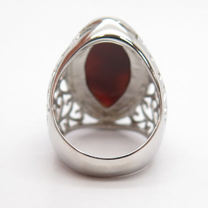 925 Sterling Silver Real Agate Gemstone Ornate Statement Ring Size 8 3/4