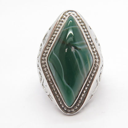 925 Sterling Silver Real Agate Gemstone Ornate Statement Ring Size 9.5