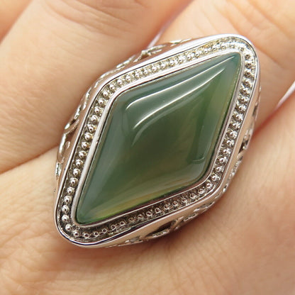 925 Sterling Silver Real Agate Gemstone Ornate Statement Ring Size 8 1/4