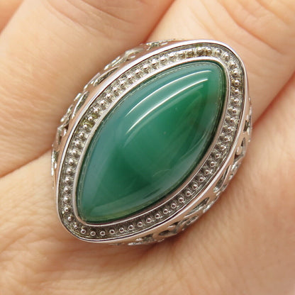 925 Sterling Silver Real Agate Gemstone Ornate Statement Ring Size 8 3/4