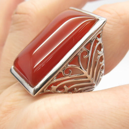 925 Sterling Silver Real Agate Gemstone Ornate Statement Ring Size 7 3/4