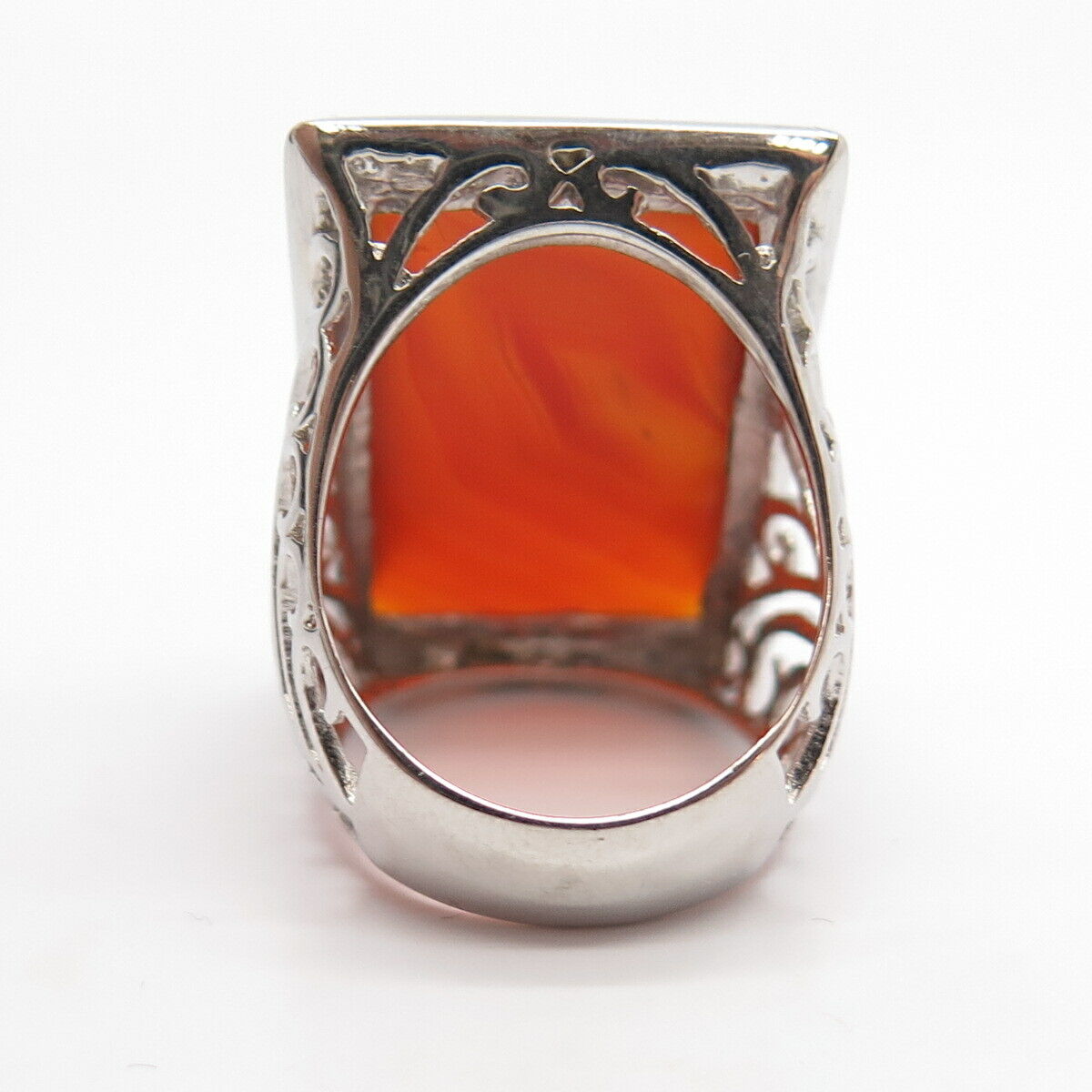 925 Sterling Silver Real Agate Gemstone Ornate Statement Ring Size 7 3/4