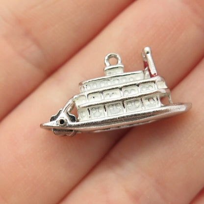 925 Sterling Silver Antique Enamel Boat / Ship Movable Charm Pendant