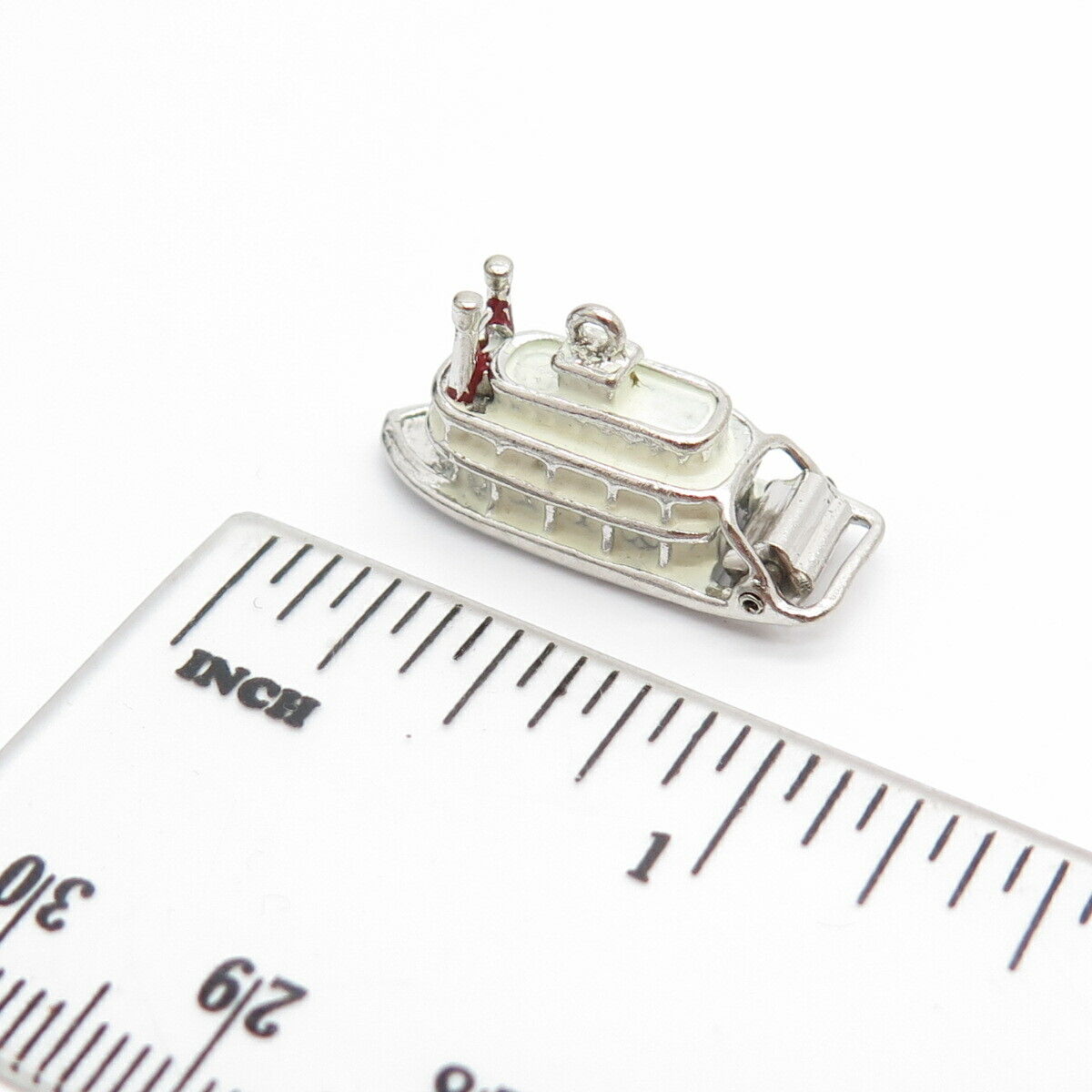 925 Sterling Silver Antique Enamel Boat / Ship Movable Charm Pendant