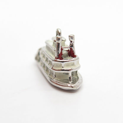 925 Sterling Silver Antique Enamel Boat / Ship Movable Charm Pendant