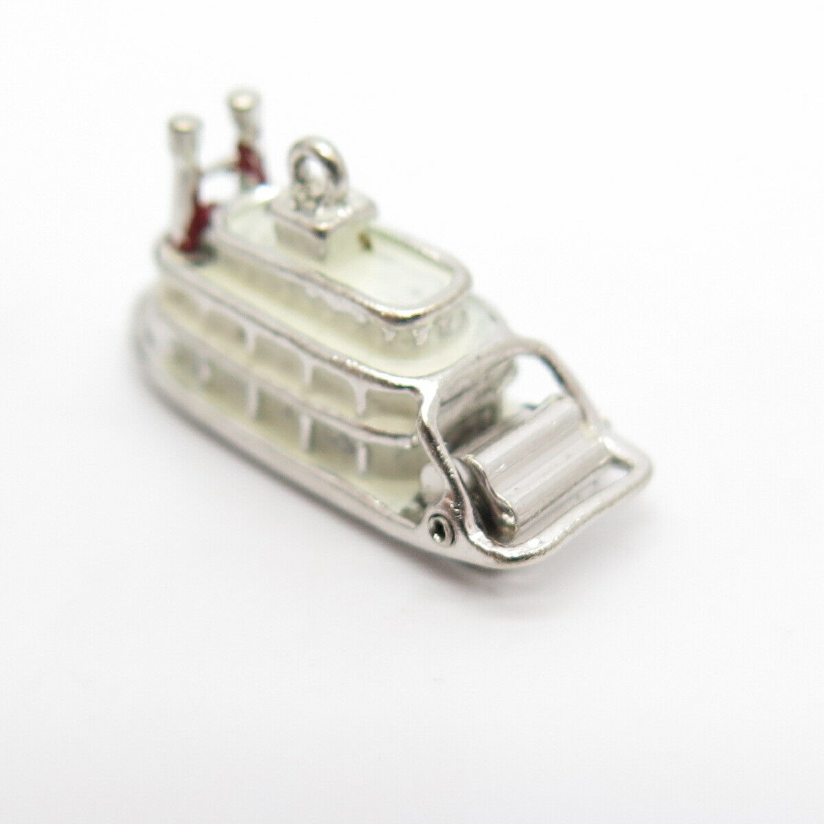 925 Sterling Silver Antique Enamel Boat / Ship Movable Charm Pendant