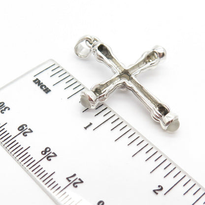 925 Sterling Silver Vintage Real Moonstone Gem Cross Pendant