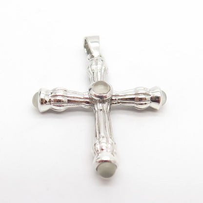 925 Sterling Silver Vintage Real Moonstone Gem Cross Pendant