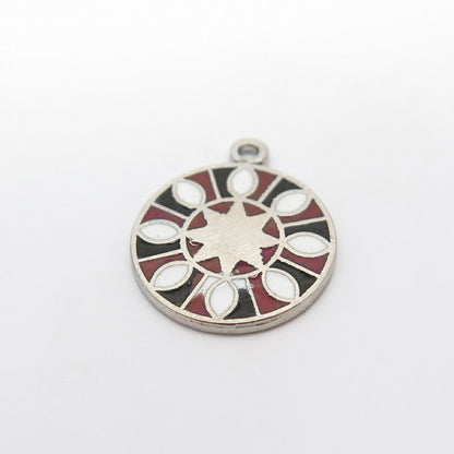 925 Sterling Silver Vintage Enamel Floral Round Pendant