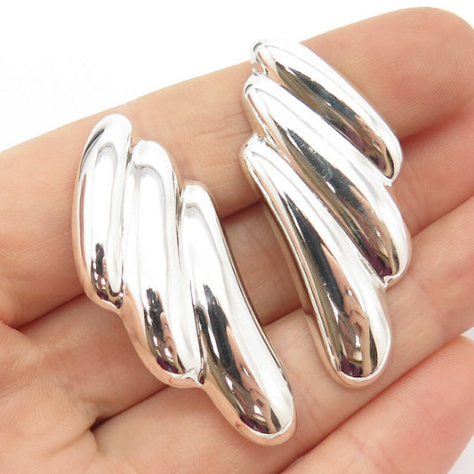 925 Sterling Silver Vintage Puffy Wings Clip On Earrings