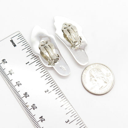 925 Sterling Silver Vintage Puffy Wings Clip On Earrings