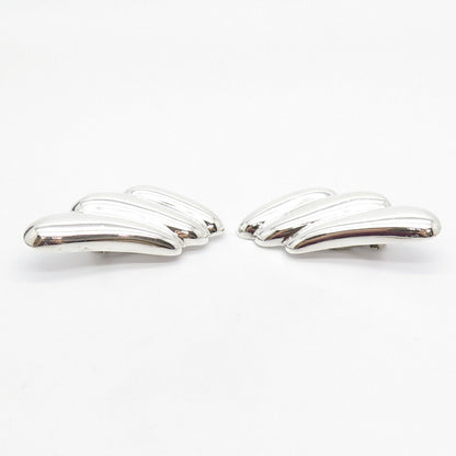 925 Sterling Silver Vintage Puffy Wings Clip On Earrings