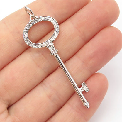 925 Sterling Silver Pave C Z Key Pendant