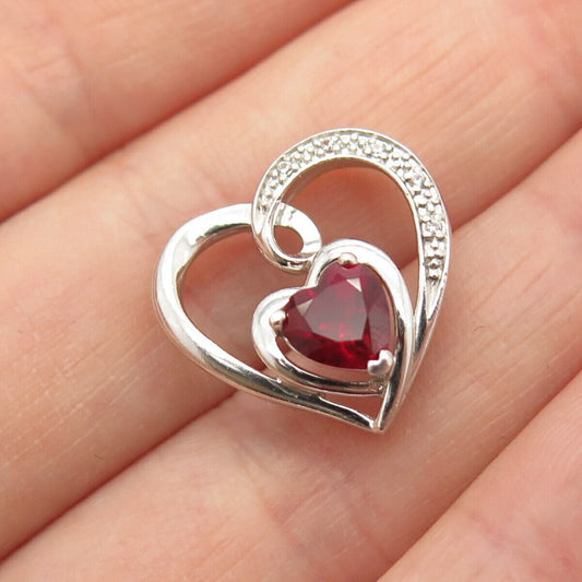 925 Sterling Silver Lab-Created Sapphire Gem Open Heart Slide Pendant