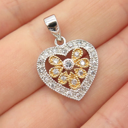 925 Sterling Silver 2-Tone C Z Heart Pendant