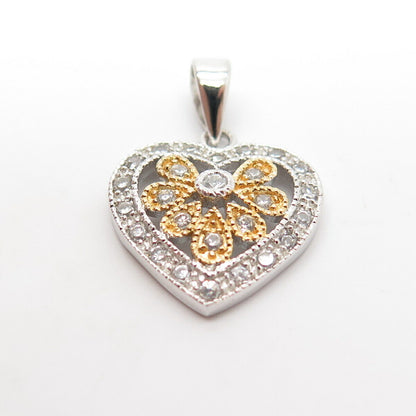 925 Sterling Silver 2-Tone C Z Heart Pendant