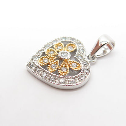 925 Sterling Silver 2-Tone C Z Heart Pendant