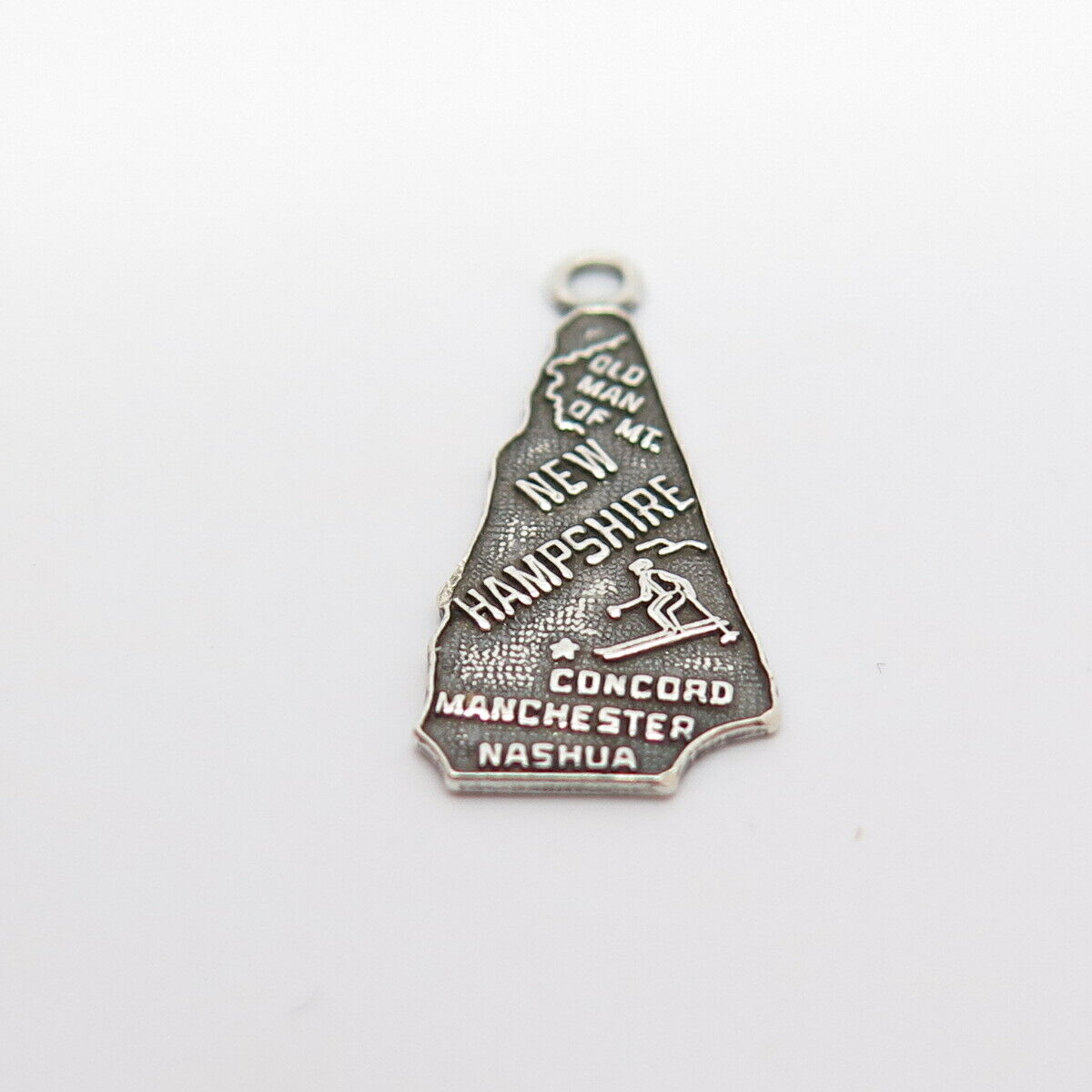 925 Sterling Silver Vintage "New Hampshire" State Map Charm Pendant