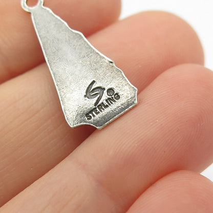 925 Sterling Silver Vintage "New Hampshire" State Map Charm Pendant