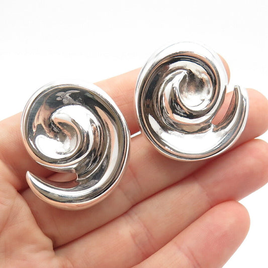 925 Sterling Silver Vintage Airess Swirl Hollow Clip On Earrings