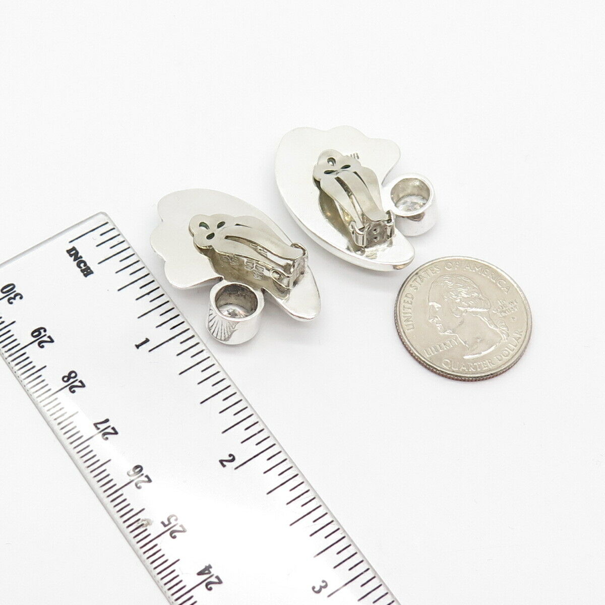 950 Silver 2-Tone Vintage Mexico C Z Ribbed Clip On Earrings