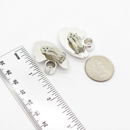 950 Silver 2-Tone Vintage Mexico C Z Ribbed Clip On Earrings