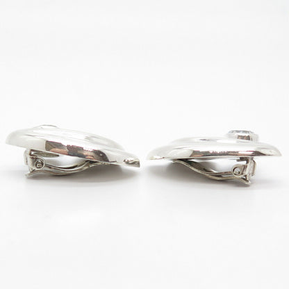 950 Silver 2-Tone Vintage Mexico C Z Ribbed Clip On Earrings