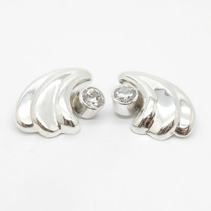 950 Silver 2-Tone Vintage Mexico C Z Ribbed Clip On Earrings