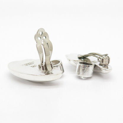 950 Silver 2-Tone Vintage Mexico C Z Ribbed Clip On Earrings