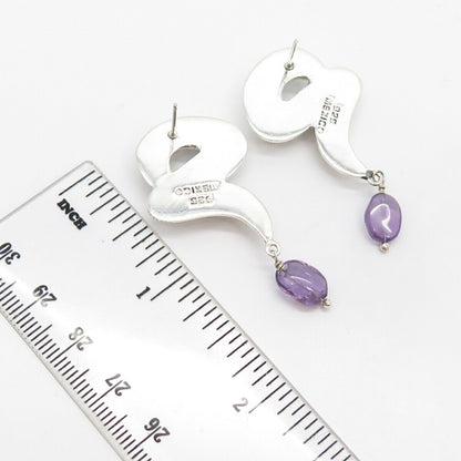 925 Sterling Silver Vintage Mexico Real Amethyst Gem Dangling Earrings