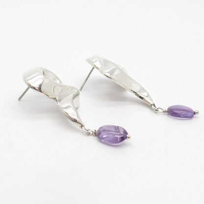 925 Sterling Silver Vintage Mexico Real Amethyst Gem Dangling Earrings