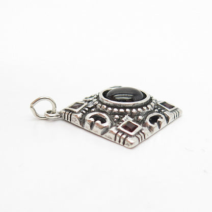 925 Sterling Silver Vintage Shube Real Red Garnet Gem Ornate Pendant