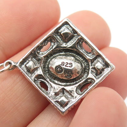 925 Sterling Silver Vintage Shube Real Red Garnet Gem Ornate Pendant