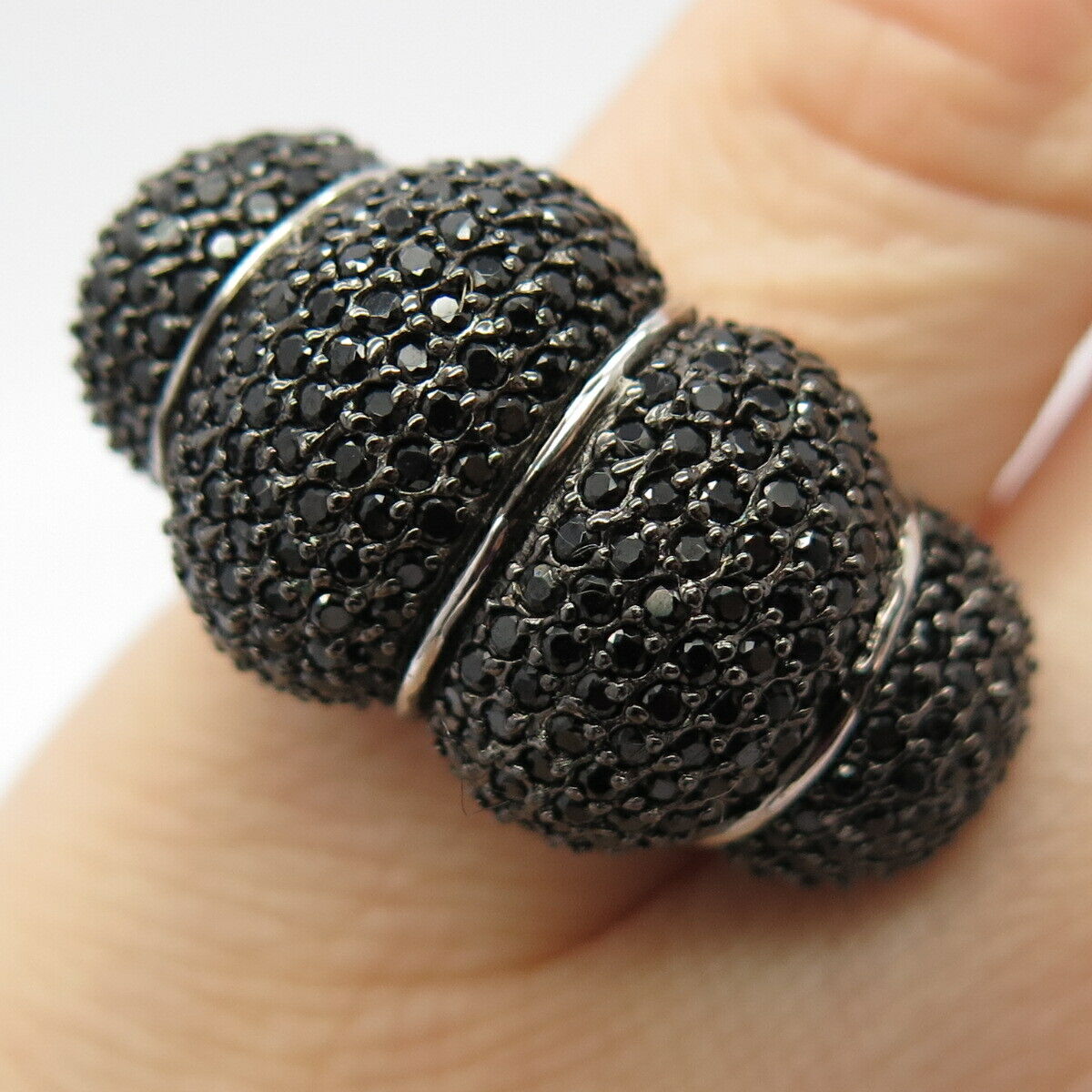 925 Sterling Silver Real Melanite & Moonstone Gem Domed Ring Size 6