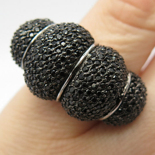 925 Sterling Silver Real Melanite & Moonstone Gem Domed Ring Size 6