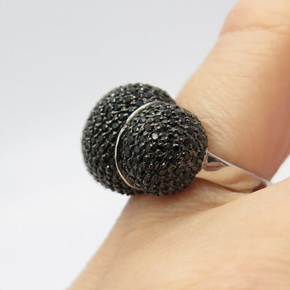 925 Sterling Silver Real Melanite & Moonstone Gem Domed Ring Size 6