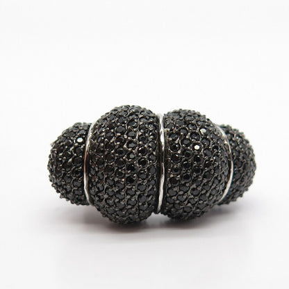 925 Sterling Silver Real Melanite & Moonstone Gem Domed Ring Size 6