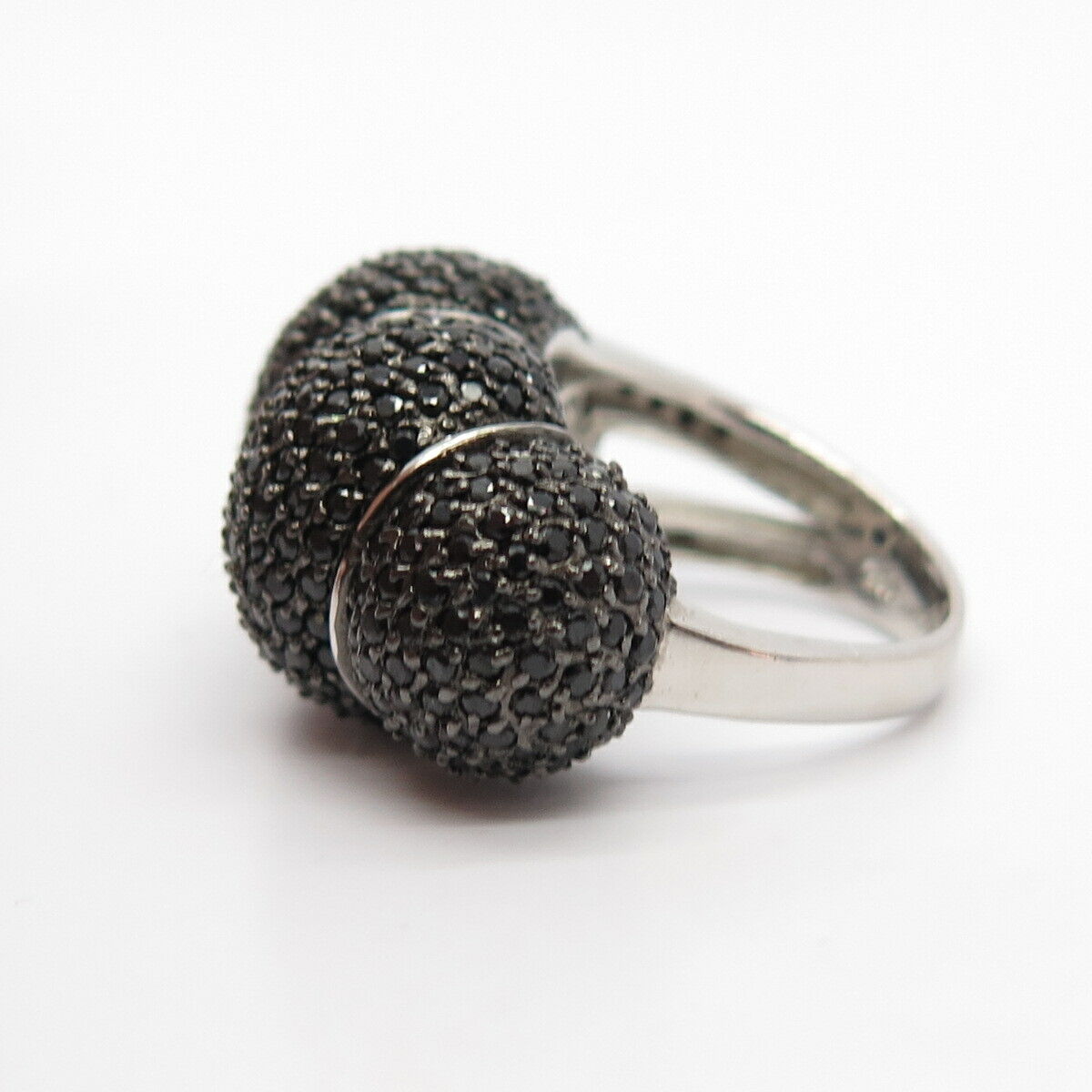 925 Sterling Silver Real Melanite & Moonstone Gem Domed Ring Size 6